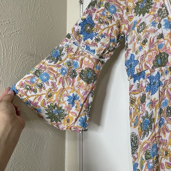 NWOT Playa Lucila Mini kimono multi color floral tassle tie medium - Picture 7 of 9